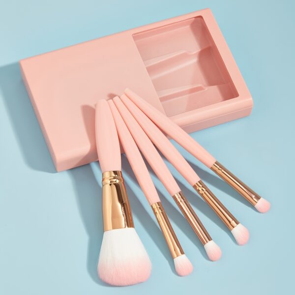 5 PCs Makeup Brushes With Mirror Travel Set - Image 4