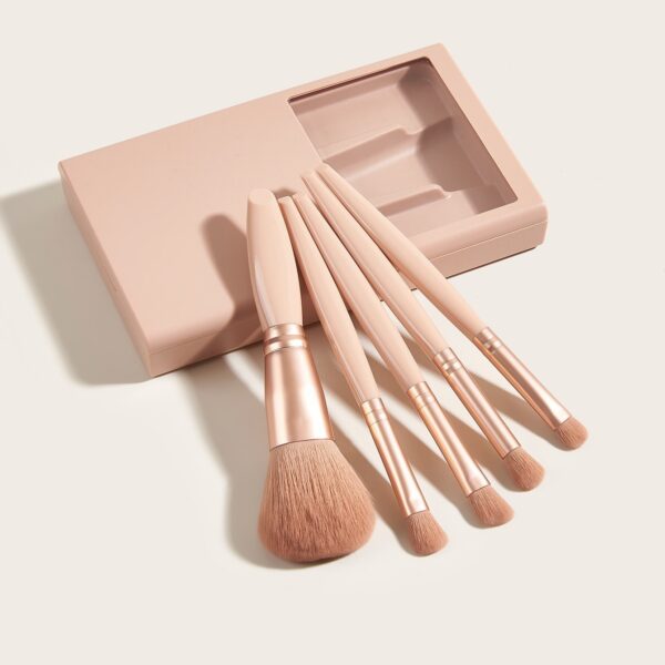 5 PCs Makeup Brushes With Mirror Travel Set - Image 2