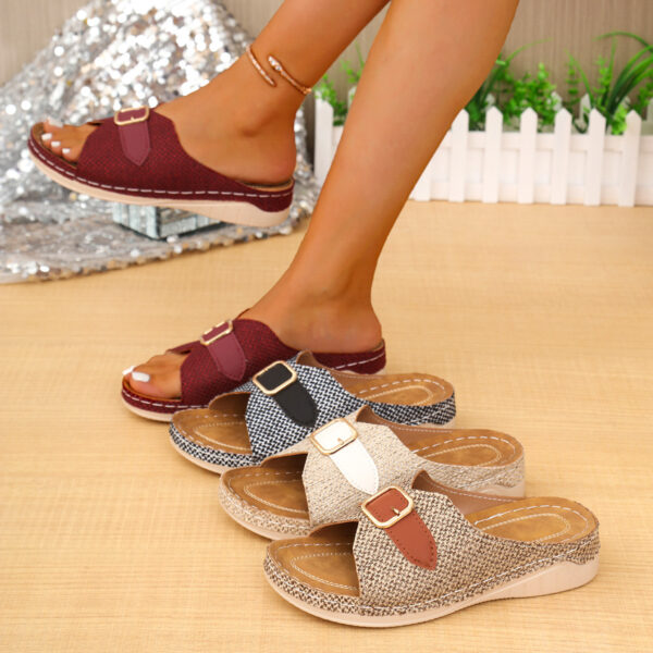 Summer Buckle Wedges Sandals Peep-toe Platform Slippers Women's Thick-soled Beach Shoes - Image 9