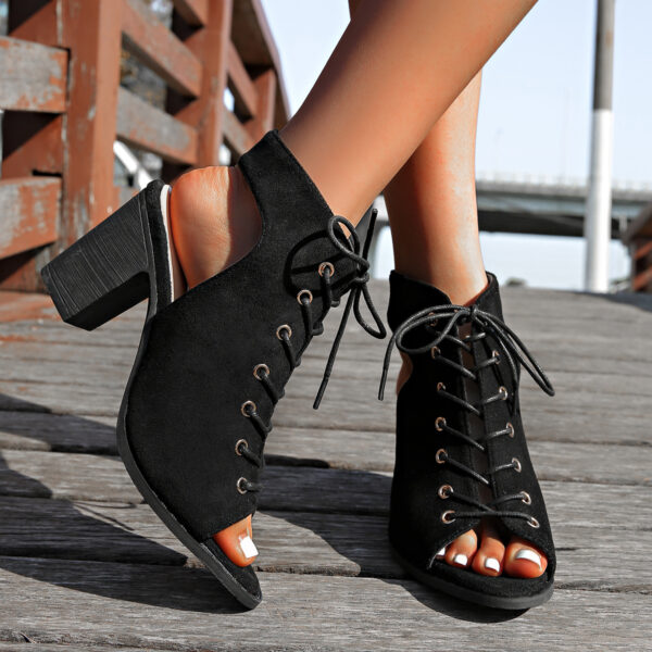 Lace-up Chunky Heel Sandals Summer Fashion Peep Toe Shoes For Women - Image 5