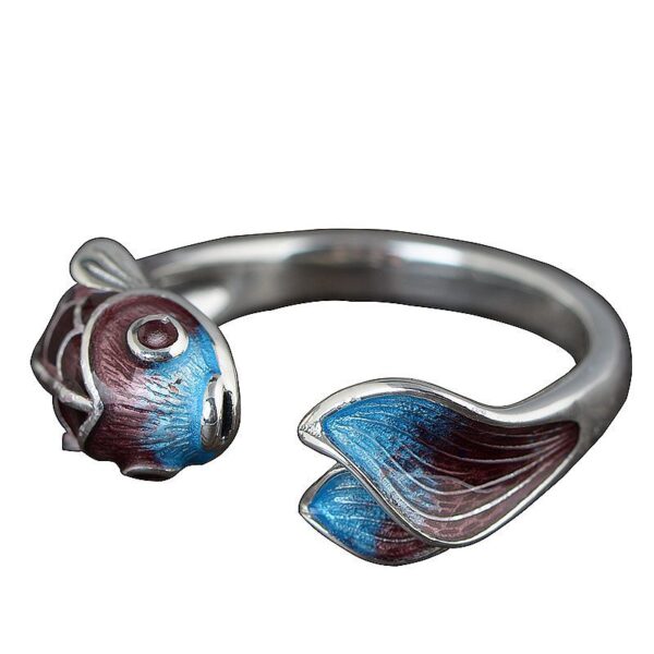 S925 Silver Retro Classical Roasted Blue Carp Koi Ring - Image 5