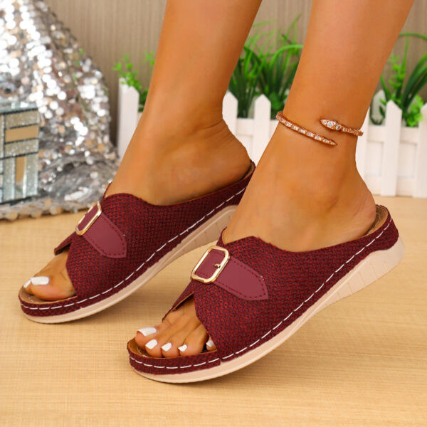 Summer Buckle Wedges Sandals Peep-toe Platform Slippers Women's Thick-soled Beach Shoes - Image 6