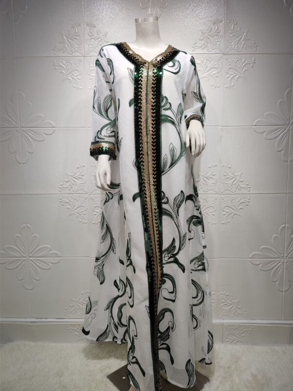 Sequin Embroidered Robe Abaya Dubai Muslim Middle Eastern Robe - Image 3