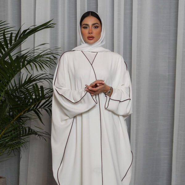 Women's White Patchwork Plus Size Women's Abaya Robe - Image 7