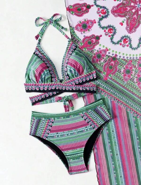 Women's Split Cross Strap Retro Ethnic Style Swimsuit - Image 5