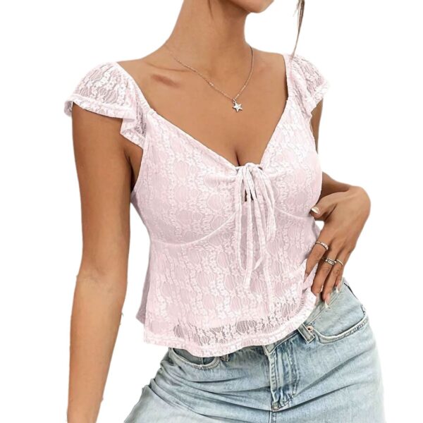 Casual Short Top Lace Lace Band V-neck Top - Image 4