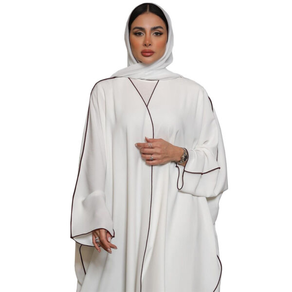 Women's White Patchwork Plus Size Women's Abaya Robe - Image 3