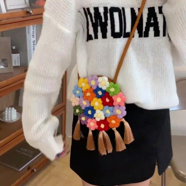 Ethnic Fluffy Bag For Women, 2025 New Fashion Trend, Floral Small Round Bag, Stylish And Versatile, Can Be Worn On One Shoulder Or Cross-body - Image 5