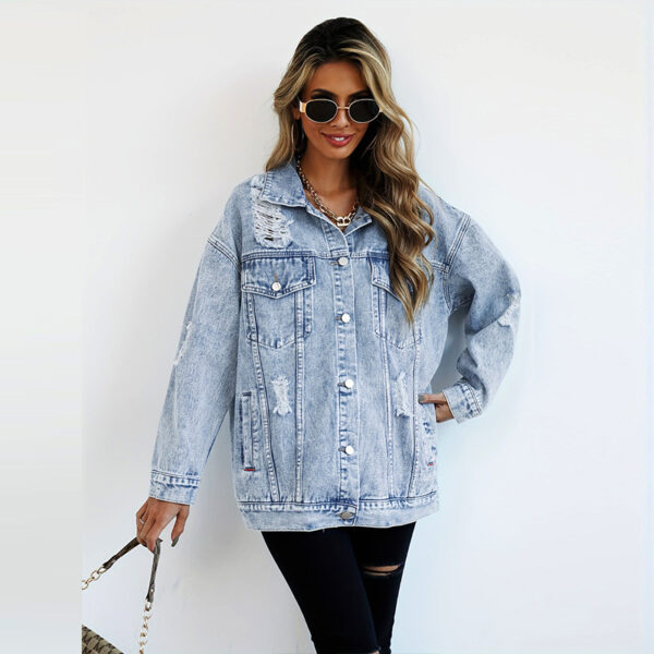 Fashion Denim Jacket Boyfriend-style Ripped Distressed - Image 5