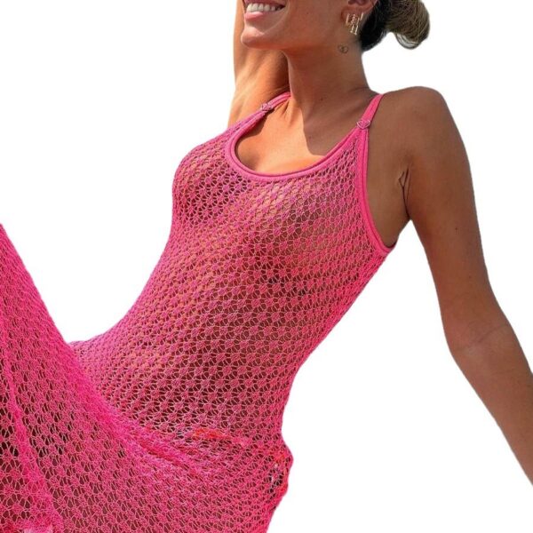 Solid Color Knitted Hollow Beach Bikini Swimsuit Blouse - Image 4