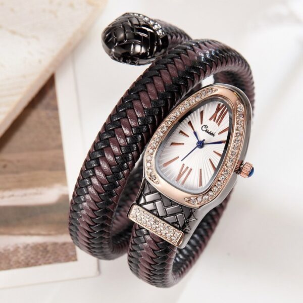 Snake Watch Fashion Quartz Watch Diamond Leather Strap - Image 3