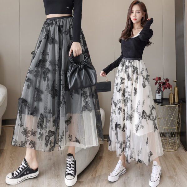 Embroidered Bow Lace Mesh Skirt Women's Mid-length - Image 3