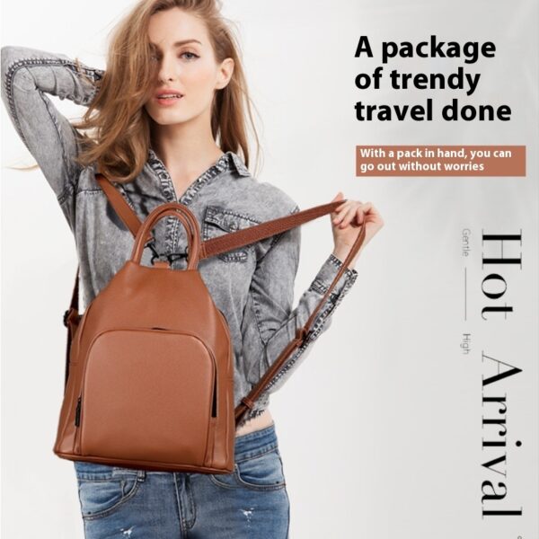 Pu Backpack Practical Soft Leather Zipper Handbag - Image 10