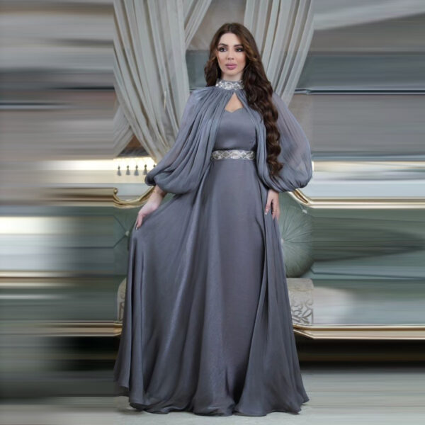 Women's Two-piece Hot Drilling Bright Silk Fashion Satin Robe Abaya