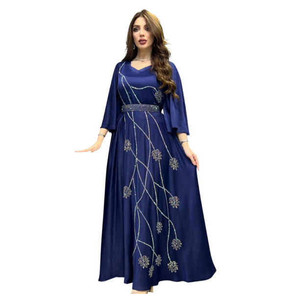 Muslim Leaves Pattern Rhinestone Belt Dubai Robe Gown - Image 6