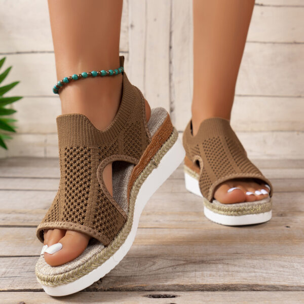 Peep Toe Flying Woven Sandals Women's Wedge Heel - Image 6