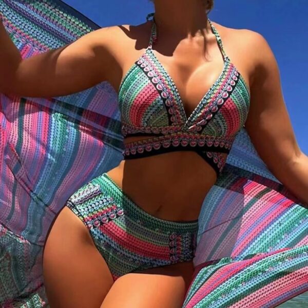 Women's Split Cross Strap Retro Ethnic Style Swimsuit - Image 10