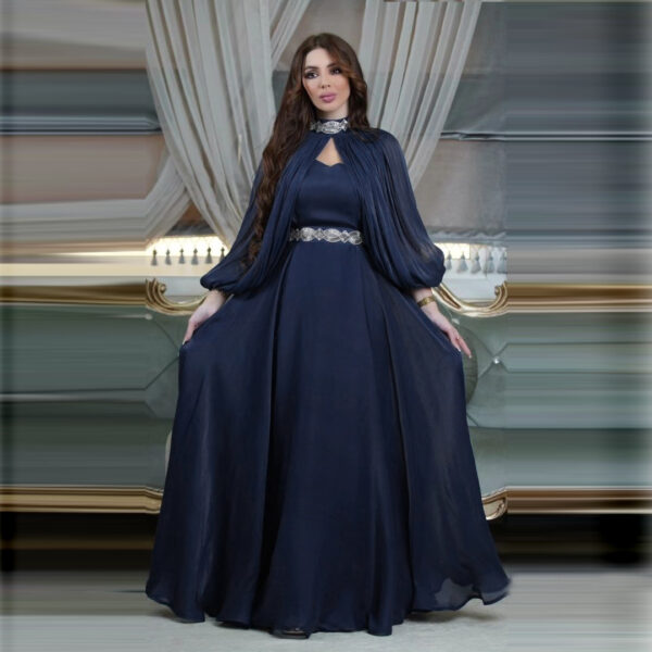 Women's Two-piece Hot Drilling Bright Silk Fashion Satin Robe Abaya - Image 7