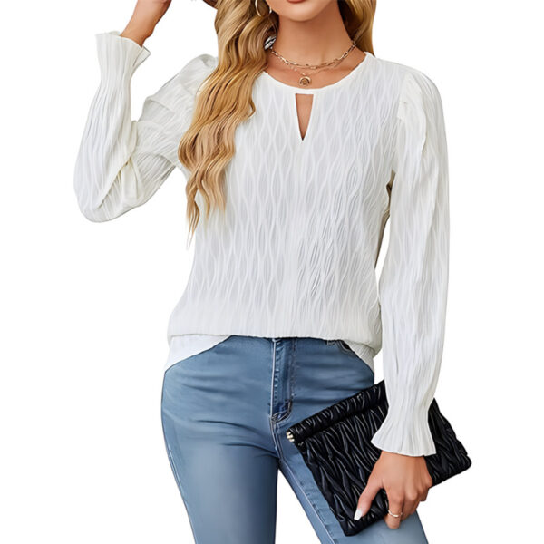 Jacquard Round Neck Long Sleeve Top Women's Clothing - Image 5