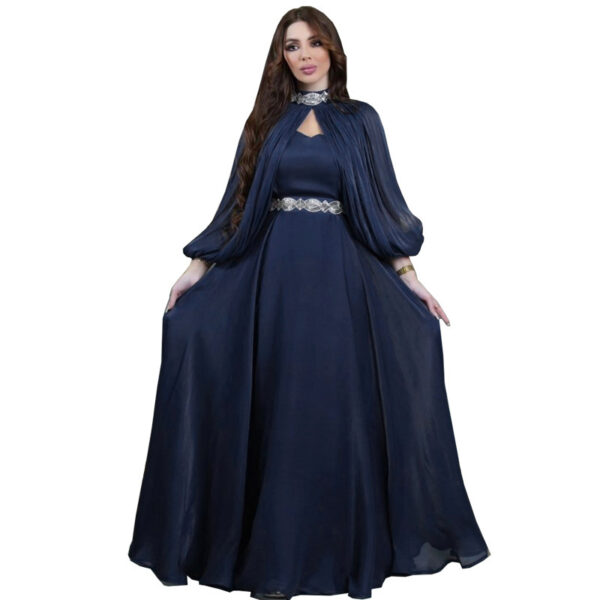 Women's Two-piece Hot Drilling Bright Silk Fashion Satin Robe Abaya - Image 6