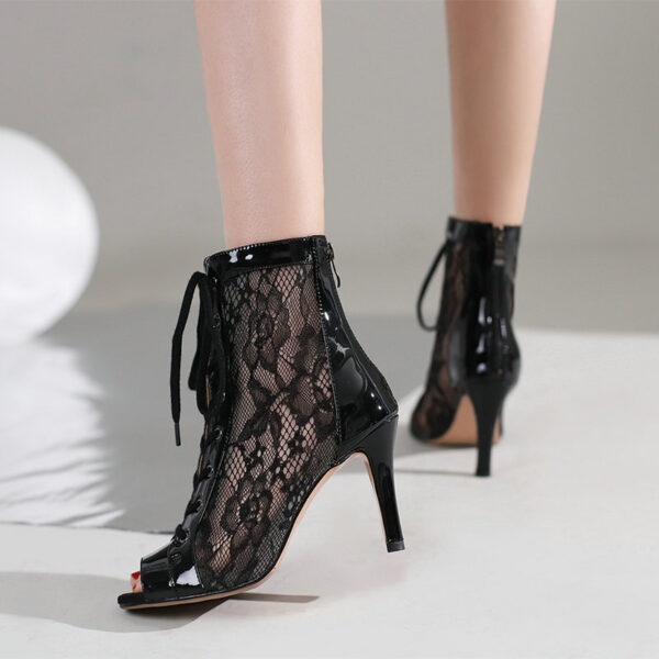 Mesh Patent Leather Sandal Boots Plus Size Reverse String Fake Niang Nightclub Bar - Image 3