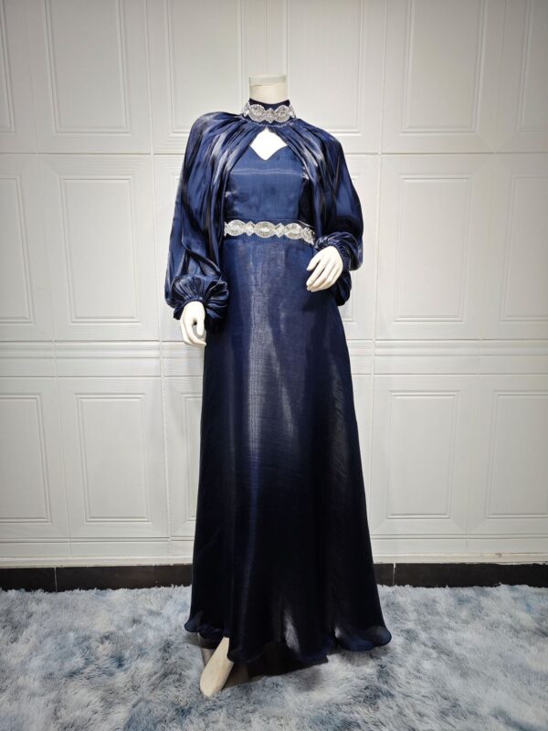 Women's Two-piece Hot Drilling Bright Silk Fashion Satin Robe Abaya - Image 2