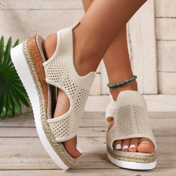 Peep Toe Flying Woven Sandals Women's Wedge Heel - Image 4