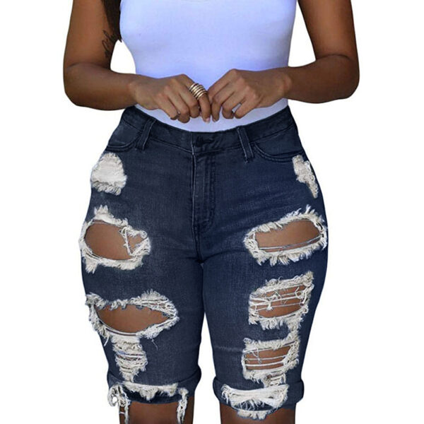 Fashion High Waist Ripped Denim Shorts For Women - Image 4