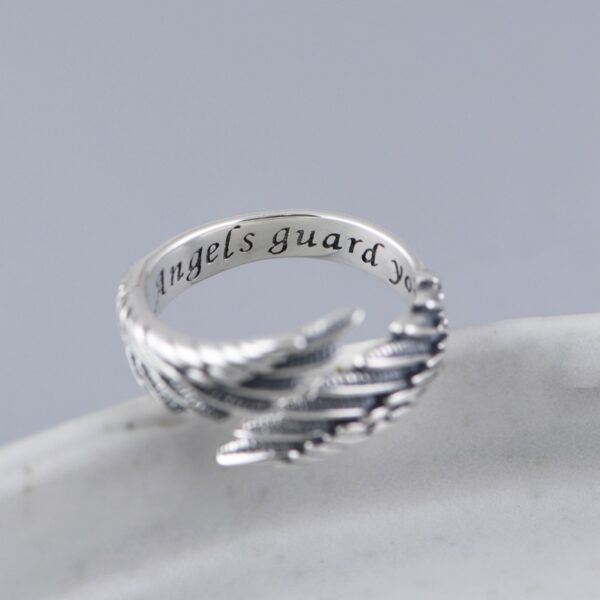 S925 Silver Feather Wings Open Ring For Men And Women - Image 3