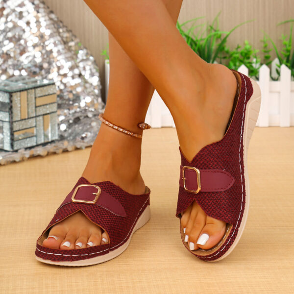 Summer Buckle Wedges Sandals Peep-toe Platform Slippers Women's Thick-soled Beach Shoes - Image 2