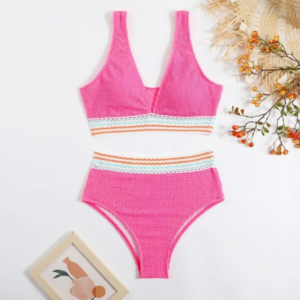 High Waist Split Bikini Solid Color - Image 3