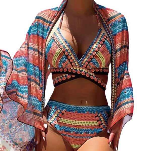 Women's Split Cross Strap Retro Ethnic Style Swimsuit - Image 3