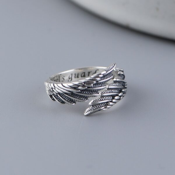 S925 Silver Feather Wings Open Ring For Men And Women - Image 4