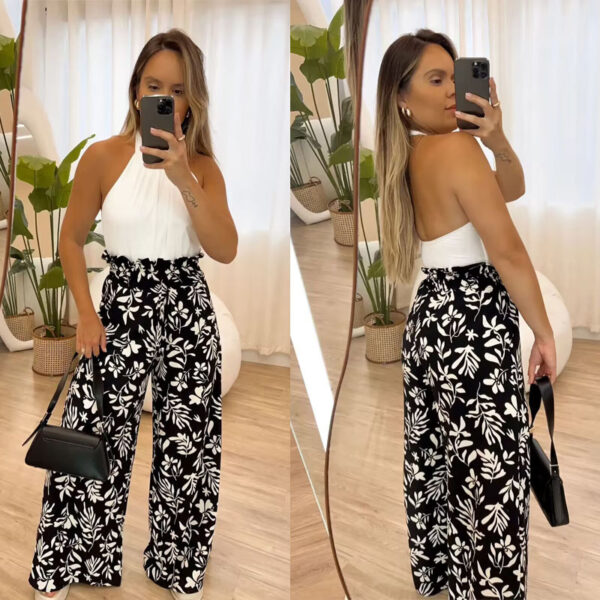 Printed Elastic Waist Loose Trousers