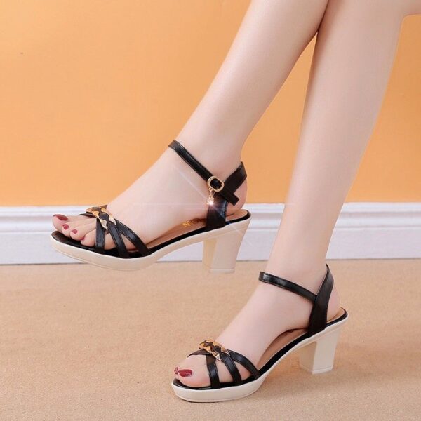 Fairy Style Peep Toe Sandals Women's Buckle Chunky Heel Shoes - Image 3