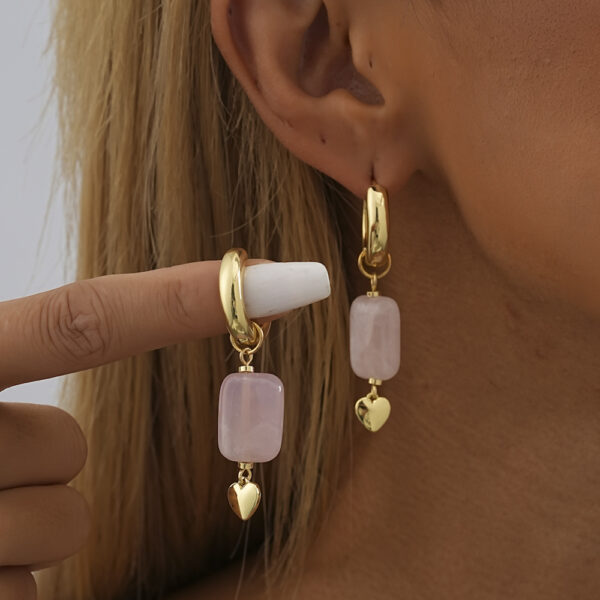 Personalized Natural Stone Heart Earrings Versatile Ladies - Image 5