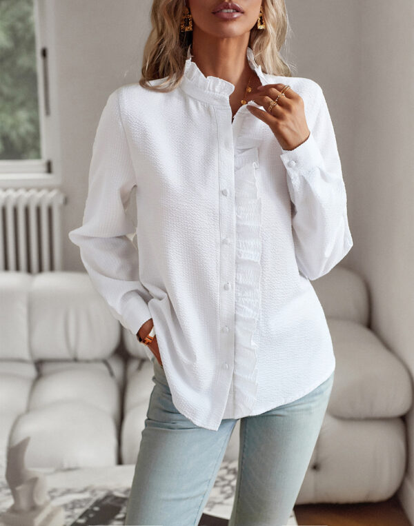 Striped Long Sleeve Shirt Fashion Ruffle Design Button Up Tops Casual Office Blouse Elegant Commuting Women's Clothing - Image 4