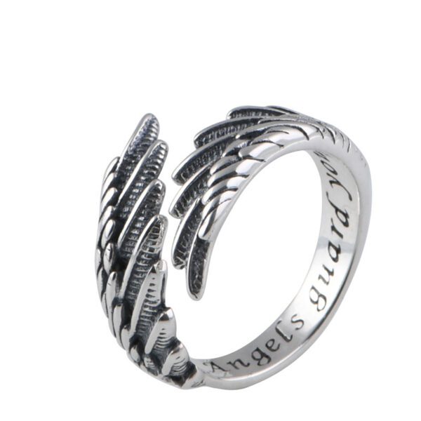 S925 Silver Feather Wings Open Ring For Men And Women - Image 5