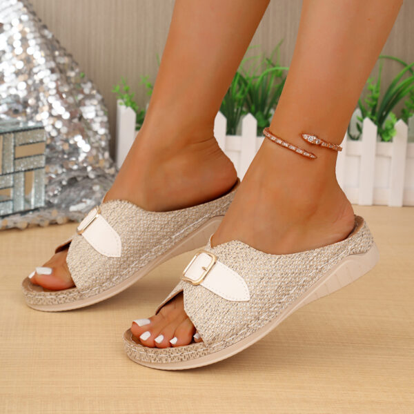 Summer Buckle Wedges Sandals Peep-toe Platform Slippers Women's Thick-soled Beach Shoes - Image 5