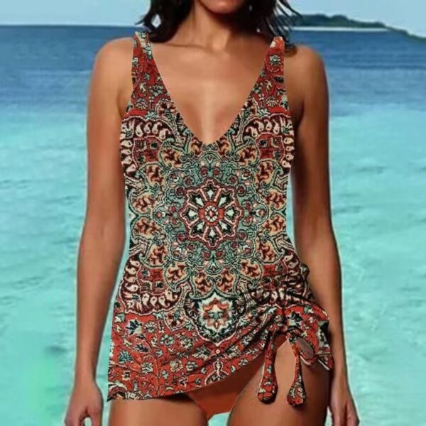 Bikini Beach Print Suspender Swimsuit Suit - Image 9