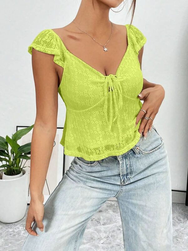 Casual Short Top Lace Lace Band V-neck Top - Image 8