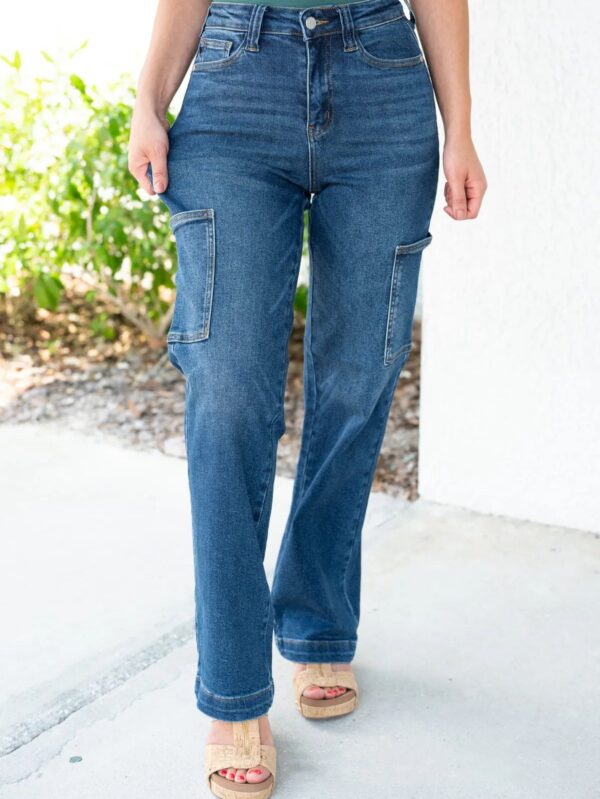 Multi-Pocket Workwear High Waist Wide Leg Jeans - Image 2