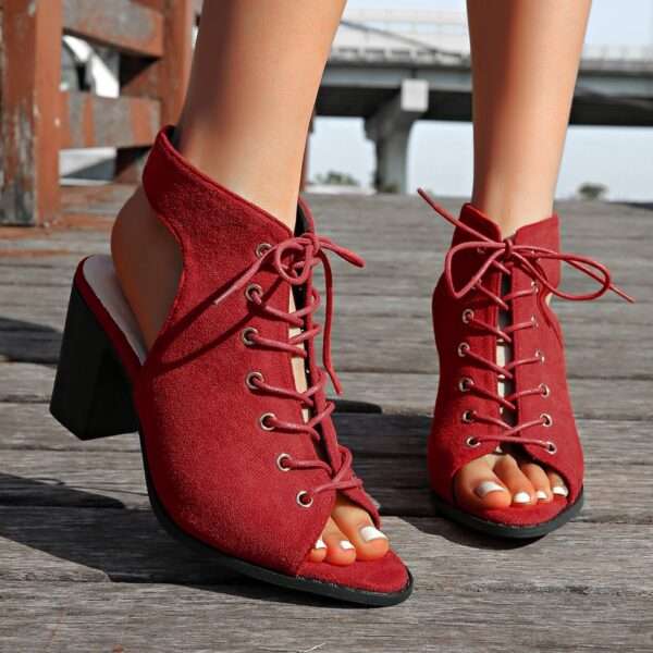 Lace-up Chunky Heel Sandals Summer Fashion Peep Toe Shoes For Women - Image 6