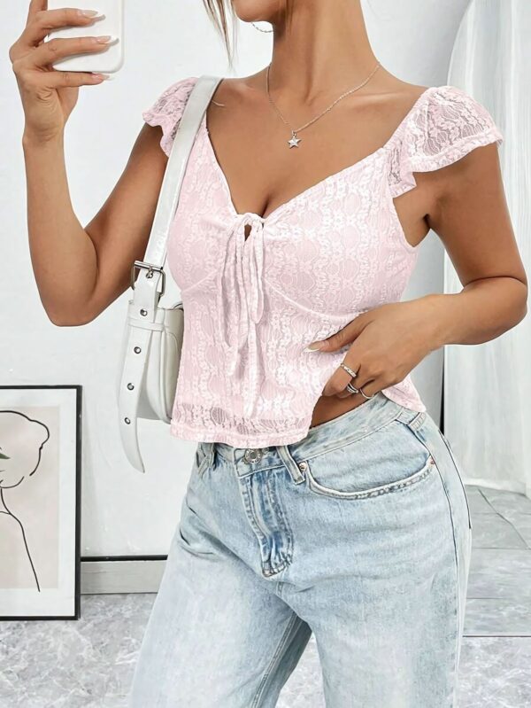 Casual Short Top Lace Lace Band V-neck Top - Image 10