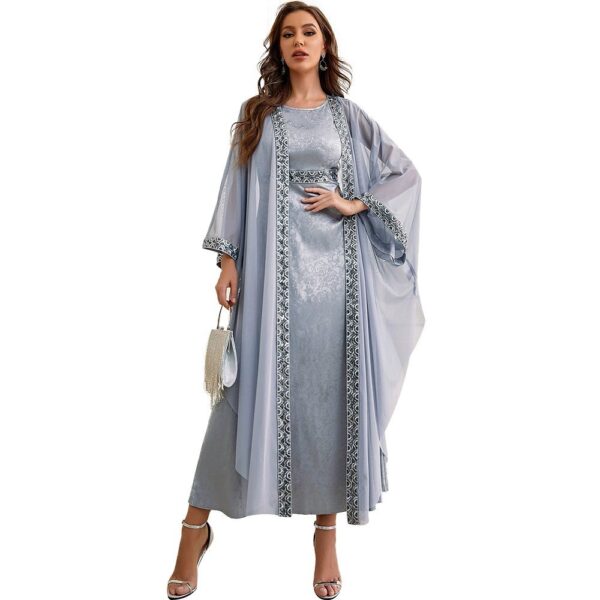 Autumn Muslim New Middle East Dubai Arab Abaya Embroidery Set Female Side - Image 7